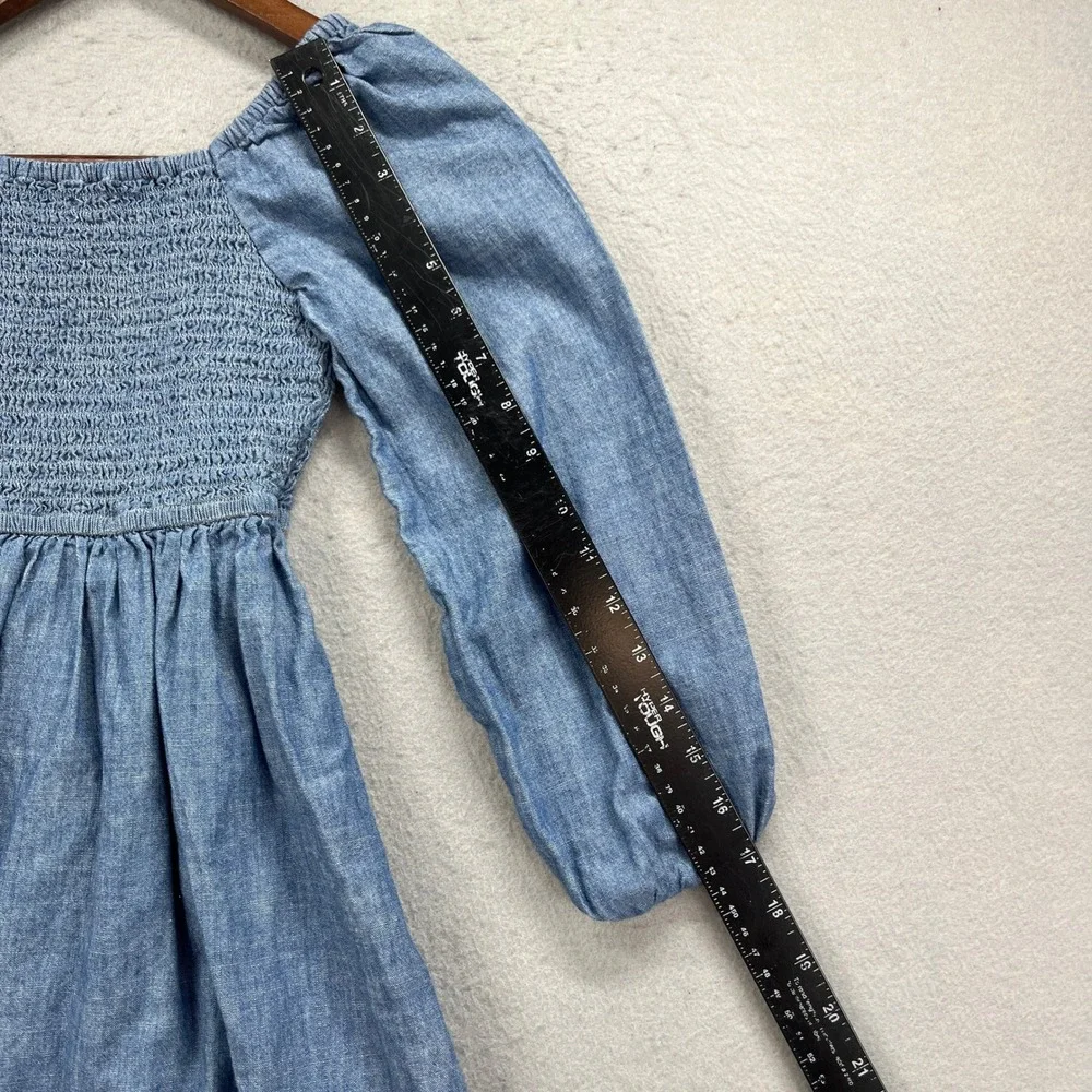 Crewcuts Chambray Dress Girls 8 Blue Smocked Long Sleeve School Preppy Cottage